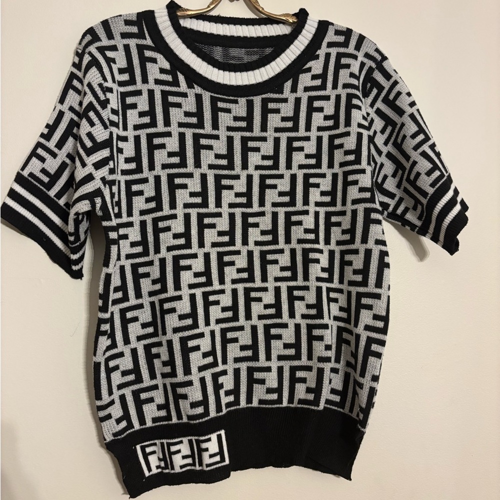Fendi Monogram Black and White Knit Top
